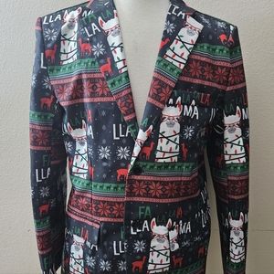 Light Up Christmas Llama Blazer. Green Lined Super Cute Size L